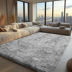 Zentavio Grey and White Area Rugs for Living Room Men Room Carpet 4x6 Bedroom Fluffy Furry Shag Aesthetic Plush High Pile Floor Rug for Kids Room Dorm Home Decor Tie-Dyed Grey White