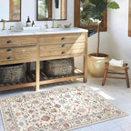 3x5 Washable Area Rug - Small Entryway Rug Non-Slip Cream Colorful Vintage Traditional Floral Kitchen Rugs Low Pile Boho Carpet Throw Rugs for Living Room Bedroom Bathroom Entrance Dorm Office