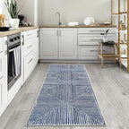 Bloom Rugs Washable Non-Slip 12 ft Runner - Blue Striped Runner for Entryway, Hallway, Bathroom, and Kitchen - Exact Size: 2.5' x 12'