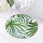 Round Rug 7ft - Pink Tropical Floral with Watercolor Leaves, Non-Slip Low Pile Circle Rug, Bohemian Jungle Turtleback Design for Dining Room Table, Living Room, Bedroom