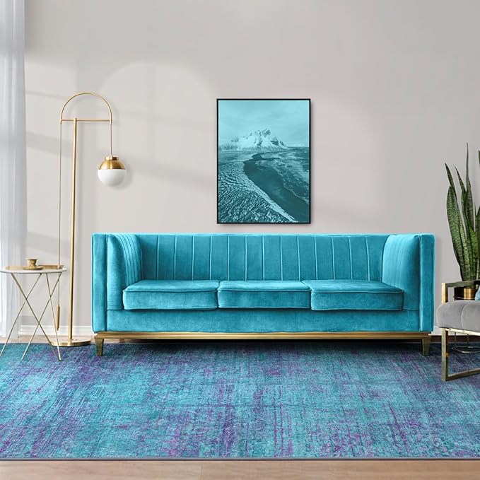 Abstract 8x10 Area Rug, Modern Teal Purple Throw Rugs for Living Room, Washable Soft Large Non-Slip Accent Carpet Floor Mat for Dining Room Office Bedroom - Teal+Purple
