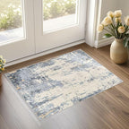 2x3 Entryway Area Rug: Washable Neutral Modern Abstract Small Rug - Non-Slip Low Pile Throw Indoor Carpet for Entrance Kitchen Front Door Mat Bathroom Entry Kids Room - Blue/Light Brown
