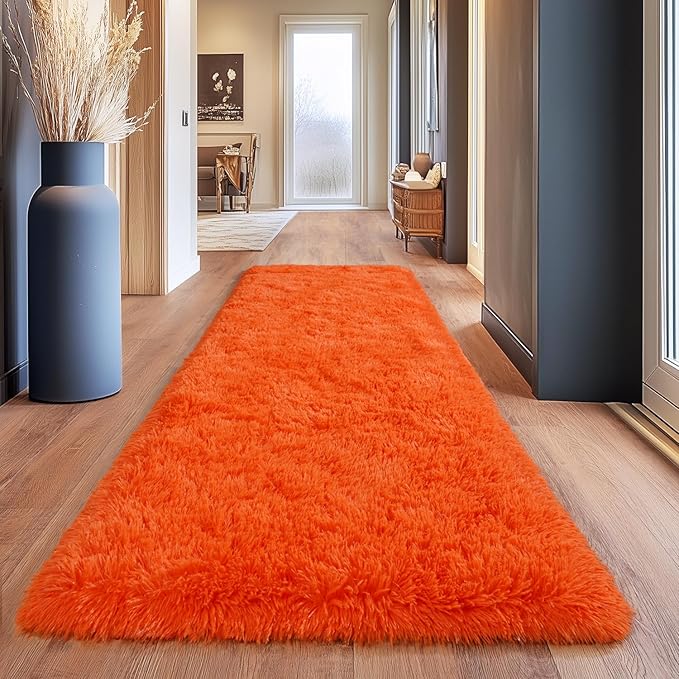 Fluffy Area Rugs for Living Room, Soft Shaggy Carpets for Living Room, Upgrade Anti-Slip Fuzzy Rugs for Kids' Room, Perfect Decor for Modern Home Orange 2x6 Feet