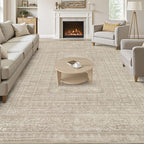 10x12 Area Rug Living Room: Washable Large Vintage Rug Neutral Non-Slip Soft Stain Resistant Indoor Carpet for Bedroom Nursery Dining Room Under Table Bed Home House Office Playroom - Brown