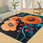 8x10 Poppy Rugs for Living Room - Retro Flowers Art Large Area Rug, Rustic Florals Art Modern Boy Nursery Rug Soft Washable for Classroom Office Bedroom Kids Room
