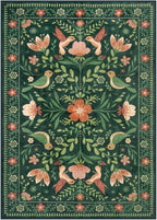 Moynesa 3x5 Kitchen Rug, Modern Cottage Washable Non-Slip Low Pile Area Rug for Bedroom Entryway Entrance Aesthetic,Lightweight Foldable Farmhouse Floral Bird Print Pattern Carpet Retro Home Decor