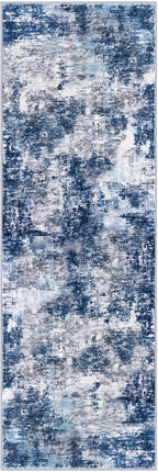 Modern Abstract Hallway Runner Rug, Grey Navy Blue 2.6x8 Runner Rug, Washable Kitchen Runner Non-Slip Soft Thin Print Faux Wool Carpet for Entryway Bedroom Laundry Room Indoor