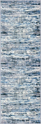 Modern Abstract Runner Rug 2.6x8, Grey Blue White Washable Kitchen Runner Non-Slip Soft Hallway Rug Runner Thin Print Faux Wool Carpet for Entryway Bedroom Laundry Room Indoor Home Decor