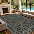 Area Rug for Living Room, 10x12 Large Washable Rugs for Dining Room, Bedroom, Non Slip Stain Resistant Carpet, Low Pile Vintage Floral Rug (Dark Green)