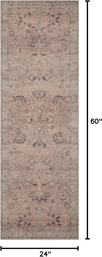 Loloi Hathaway Collection HTH-06 Blush/Multi 2'-0" x 5'-0", .25" Thick Accent Rug, Soft, Durable, Printed, Modern, Low Pile, Non-Shedding, Easy Clean, Living Room Rug