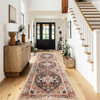 XWZO Washable Hallway Runner Rug 2x8ft — Non-Slip Low Pile Area Rug with Rubber Backing, Spill Resistant Soft Vintage Floor Carpet Runner for Kitchen Entryway Doorway Bedroom Corridor, Brick Red