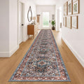 KOZYFLY Area Rug 3x20 Ft Washable Boho Runner Rug for Entryway Hallway Indoor Printed Faux Wool Carpet for Bedroom Kitchen Hall, Brick Red/Orange/Green