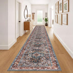 KOZYFLY Area Rug 3x20 Ft Washable Boho Runner Rug for Entryway Hallway Indoor Printed Faux Wool Carpet for Bedroom Kitchen Hall, Brick Red/Orange/Green