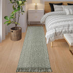Collive Long Carpet Runners for Hallway 2x8ft, Washable Low Profile Front Entryway Rug Cotton Hand-Woven Kitchen Rug Runner, Olive Green/Cream Farmhouse Bedroom Rug for Laundry Room Entrance