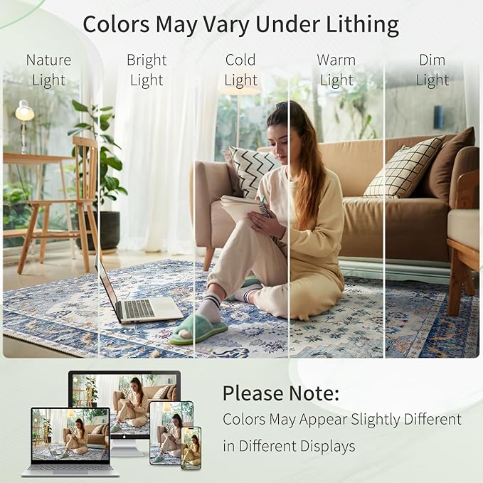 Enkor Runner Rugs for Hallway, 2x6 Washable Soft Non Slip Floor Rugs for Kitchen, Modern Mat for Living Room Bedroom Entryway Blue & White