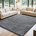 Fluffy Rug Shaggy Area Rug, Dark Grey 5x8 Area Rugs for Bedroom, Small Bedside Rug, Soft Fluffy Shaggy Entryway Throw Rugs for Living Room Bedroom Kids Room Home Decor