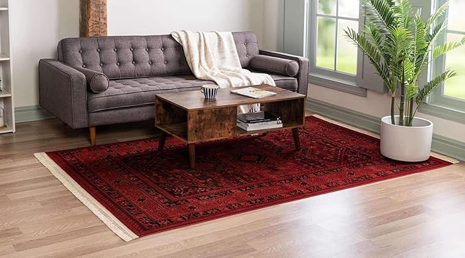 Unique Loom Tekke Collection Area Rug - Sheibani (6' 1" x 9' Rectangle, Red/ Black)