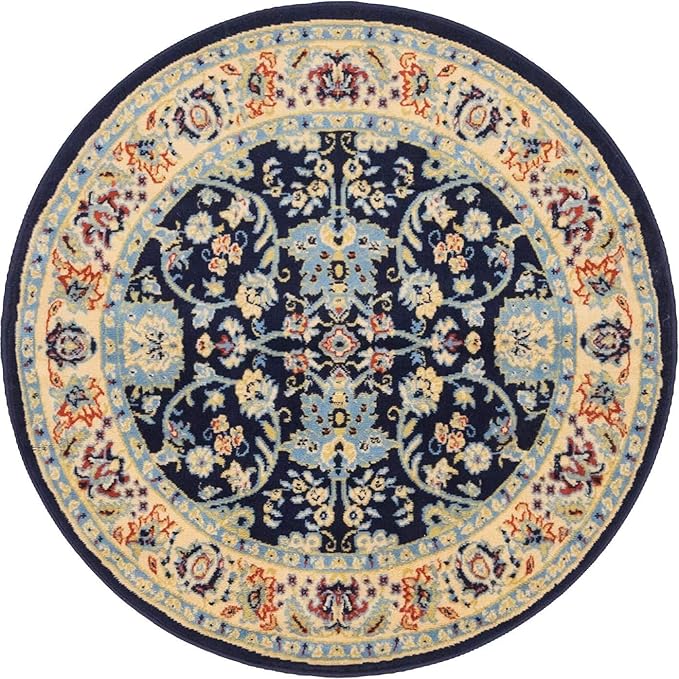 Unique Loom Sialk Hill Collection Area Rug - Washington (4' 1" Round Navy Blue/Cream)