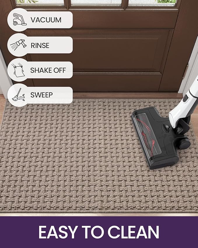 DEXI Front Entryway Door Mat Non Slip 24x36, Washable Entry Way Mats Inside Entrance Low Profile, Welcome Doormat Dirt Trapper for House Floor Home Porter Hall Backdoor Area, Light Taupe