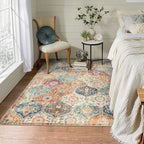 Lahome Moroccan Trellis Washable Small Area Rug, 3x5 Area Rug for Bedroom Living Room, Non-Slip Oriental Accent Throw Carpet for Kitchen Office Entryway Bathroom Office, Cream/Multi