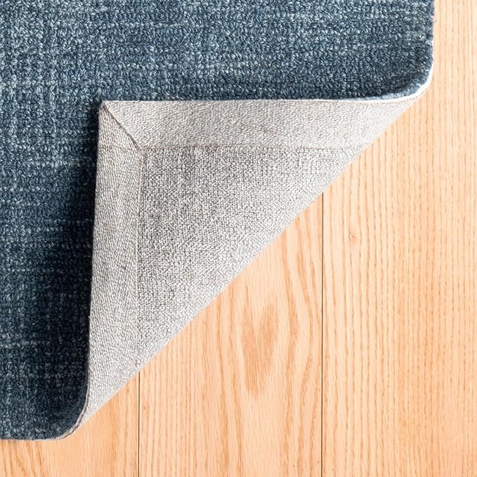 Dash and Albert Crosshatch Denim Hand Micro Hooked Wool Rug, 7.5 X 9.5 Feet, Blue Solid Pattern - Premium Luxury Hotel Quality Soft Breathable Hypoallergenic Machine Washable Easy Care All Season