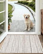 LUMI Ultra Thin Door Mat, 36x59 Non Slip Indoor Doormat Entrance Washable Rugs Entryway Oriental Vintage Soft Carpet for Kitchen Bedroom Front Door, White and Brown