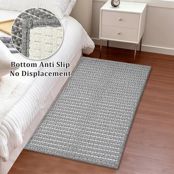 Small Bathroom Rugs,18"x30" Non Slip Grey Braided Bath Mat for Bathroom Floor,Washable Luxury Bath Rug for Tub Soft Boho Absorbent Shower Mat