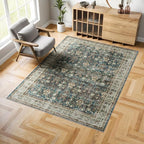 Dripex Vintage Washable Area Rug - 5x8 Distressed Rugs for Living Room Bedroom Oriental Medallion Floral Print Carpet Low-Pile Indoor Soft Non-Slip Accent Rug Farmhouse Office Home Decor