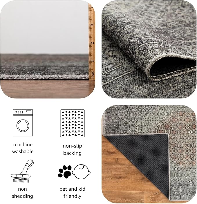 Keen Home Design 2x3 Rug - Machine Washable Entry Rug with Non-Slip Backing, Ideal for Enteryway, Kitchen, Bathroom, Laundry Room - Vintage, Easy Clean, Durable, Low Pile - (2' x 3')
