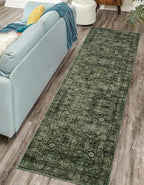 Morebes Washable Dark Green Runner Rug 2x8, Vintage Boho Runners for Hallways Non Slip, Soft Floral Indoor Floor Throw Carpet for Kitchen Laundry Room Bedroom Bathroom Living Entryway