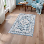 2x3 Small Area Rug for Entryway, Soft Washable Rugs with Non-Slip Backing for Bedroom Kitchen, Vintage Throw Carpet Laundry Entry Door Decor, Blue & Beige