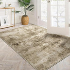 3x5 Machine Washable Area Rug for Entryway, Brown Modern Vintage Abstract Rug Non-Slip Low Pile Soft Faux Wool Small Carpet, Kids and Pets Friendly for Bedroom Kitchen Hallway Home Decor Rug