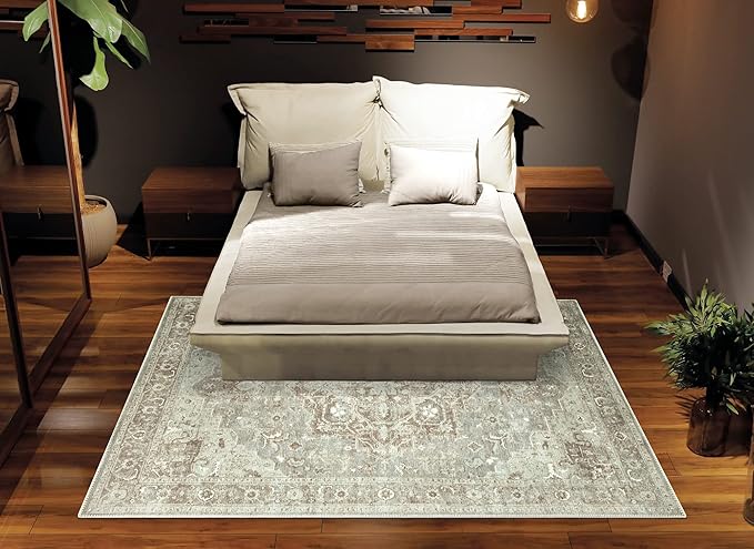 Bloom Rugs Washable Non-Slip 8' x 10' Rug - Beige/Gray Traditional Area Rug for Living Room, Bedroom, Dining Room, and Kitchen - Exact Size: 8' x 10'