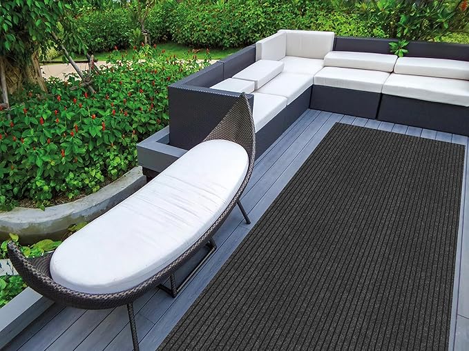 Ottomanson 2' x 33' Hallway Runner with Scraper Pile Extra Durable Non-Slip Rug Mat for Indoor & Outdoor Use - Ideal for Kitchen, Entryway, Patio & Garage - High-Traffic Carpet, Black