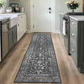 Washable Area Rug 2x6 Black Runner Rugs for Living Room, Vintage Boho Hallway Large Rug for Bedroom Dining Room Office, Distressed Floral Carpet for Under Table, Soft Non Slip Low Pile Throw Carpet