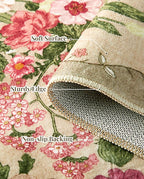 Floral Washable 5x7 Area Rugs - Living Room Rug Non Slip Low Pile Stain Resistant Carpets Indoor Vintage Flower Print Rug for Bedroom Dining Room Kitchen Home Office, Brown