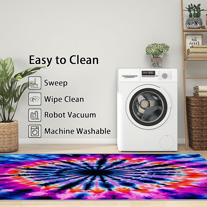 Tie Dye Rugs for Bedroom -Mandala Hippie Rug, 5x6 ft, Colorful Psychedelic Area Rug, Blue and Pink Abstract Washable Non-Slip Stain Resistant Carpet, Multicolor Tie Dye Home Decor & Gifts