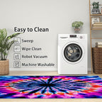 Tie Dye Rugs for Bedroom - 7x9 ft, Mandala Hippie Rug, Colorful Psychedelic Rugs for Living Room Bedroom, Blue and Pink Abstract Washable Area Rug Soft Carpet, Multicolor Tie Dye Decor & Gifts