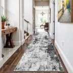 2x8 Washable Runner Rugs for Hallway: Easy-to-Clean Abstract Runners for Entryway Bedroom - Stain and Water Resistant Rugs with Non-Slip Backing - Soft Low-Pile Carpet Black Grey
