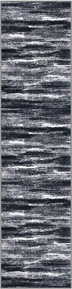 Modern Abstract Hallway Runner Rug, Black Grey Washable Entryway Runner Non-Slip Soft 2x8 Runner Rug Thin Print Faux Wool Carpet for Kitchen Bedroom Laundry Room Indoor Home Decor