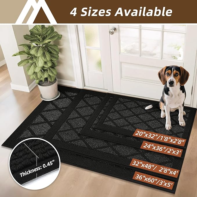 COSY HOMEER Non-Slip Door Mat 32"x48", Entryway Rugs Low Profile Absorbent Dirt Trapper Doormat for Front Entrance, Washable Polypropylene Entry Mat (Black)