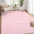 RUGSREAL Area Rug 5x7 Machine Washable Area Rug for Living Room Non-Slip Stain Resistant Modern Abstract Bedroom Rug Contemporary Solid Throw Rug Foldable Accent Floor Carpet for Dining Room, Pink