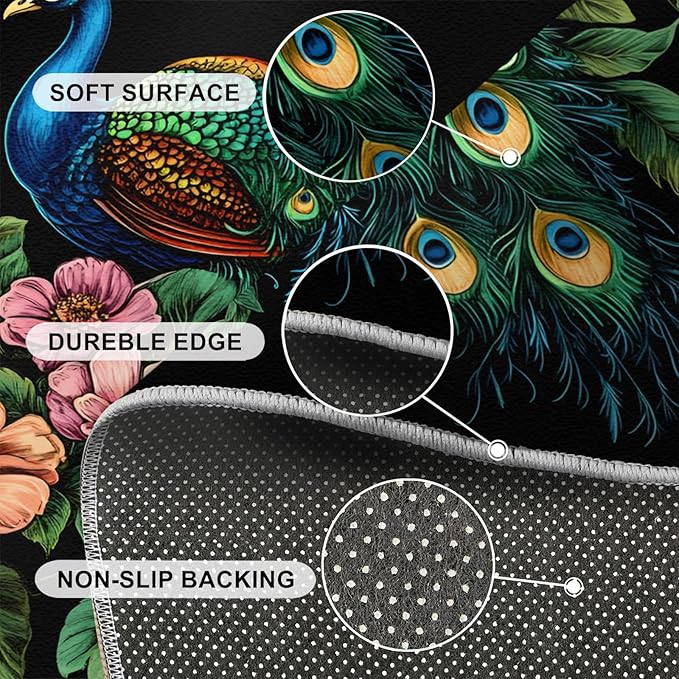Peacock Peony Rugs for Bedroom - 4x5 Rug, Classic Peacock Peony Area Rugs for Living Room, Teal Turquoise Carpet, Floral Plant Washable Area Mat, Aesthetics Carpet - Peafowl Home Decor & Gifts