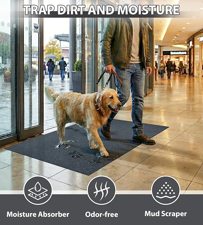 jxgzyy Commercial Outdoor Mat 2'11" x 4'11", Non Slip Front Door Mat Outside Entrance, Heavy Duty Waterproof Floor Mat for Porch, Home, Patio, Garage, Entryway, Grey