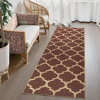 Lahome Moroccan Easy Jute Runner Rug, Red Washable Runner Rugs for Outdoor Porch Hallway, Geometric Trellis Woven Long Carpet for Doorway, Thin Non Slip Outdoor Decor, 2'6'' x 8'