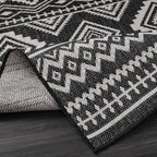 Beverly Rug Waikiki Boho Indoor Outdoor Rug 10x14, Washable Outside Carpet for Patio, Deck, Porch, Bohemian Area Rug, Farmhouse Rugs, Aztec Tribal Rug, Black and White