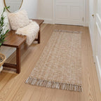 Collive Kitchen Runner Rug, 2' x 4.3' Hand-Woven Reversible Washable Rugs, Tan Cotton Modern Farmhouse Bathroom Mat Hallway Carpets for Foyer Bedroom Entry Back Door Decor