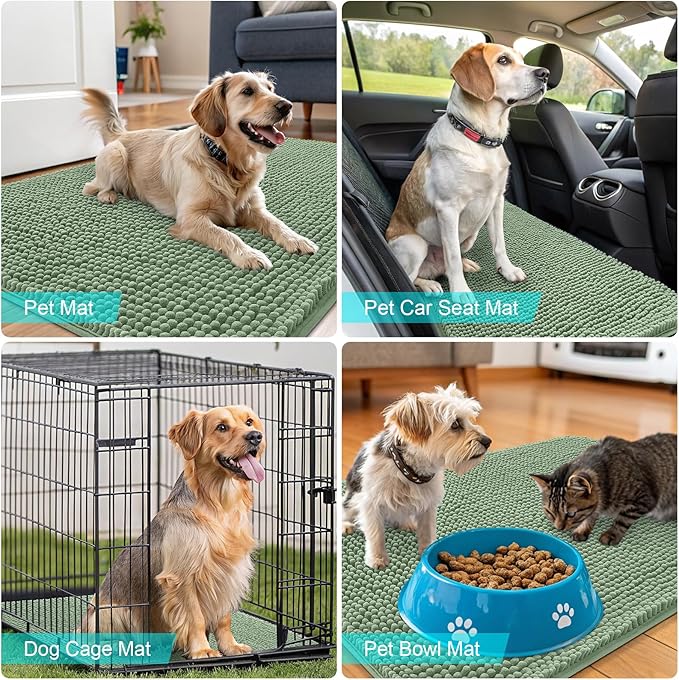 OLANLY Dog Door Mat for Muddy Paws 54x32, Absorbs Moisture and Dirt, Absorbent Non-Slip Washable Doormat, Quick Dry Chenille Mud Mat, Entry Indoor Entryway Carpet for Inside Floor, Olive Green