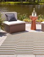 Unique Loom Outdoor Striped Collection Area Rug - Striped (6' 1" Square Taupe/Ivory)