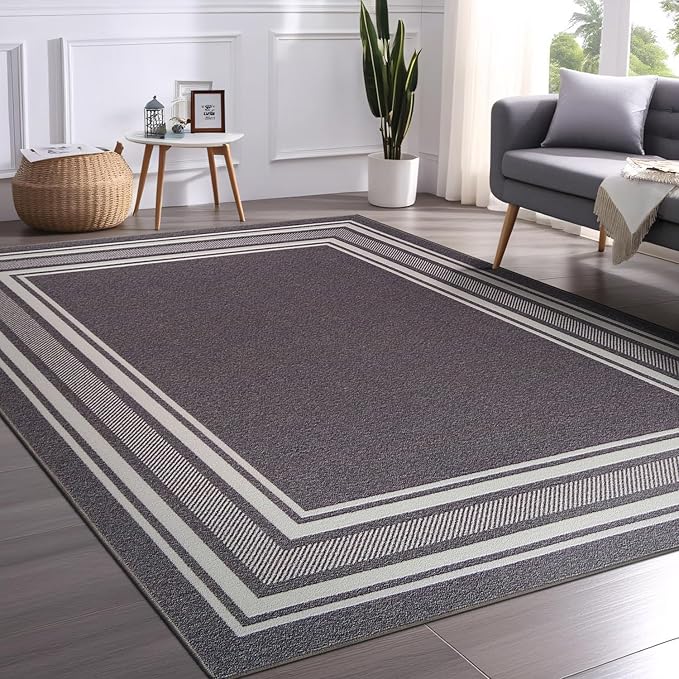 Beverly Rug Non Slip Area Rugs 3x5 Modern Bordered Non Skid Rubber Backing Soft Area Rug for Living Dining Room Easy to Clean Non Shedding Kitchen Bedroom Indoor Carpet 3 x 5 Gray